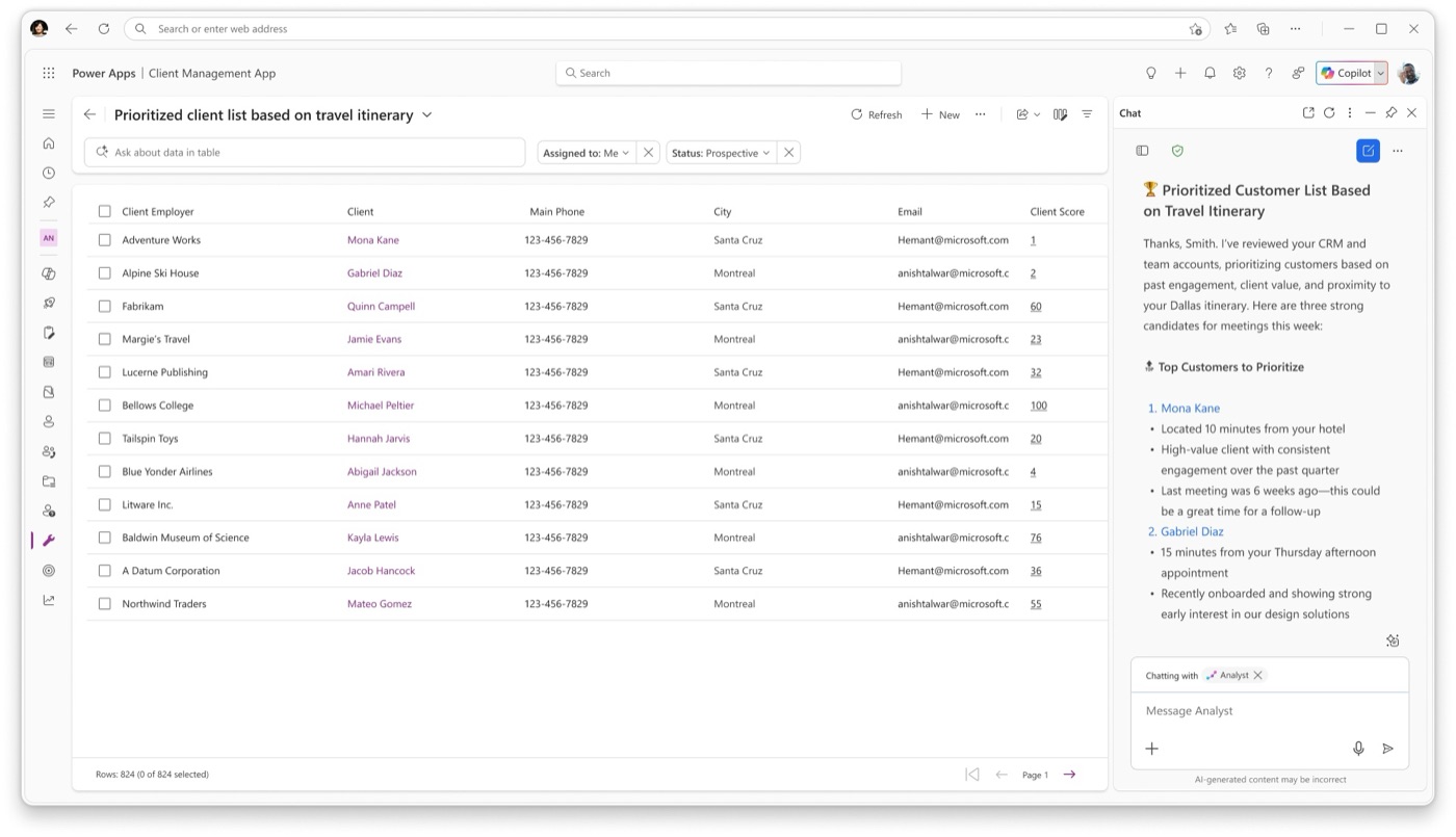 Prioritized customer list generated by the Analyst agent with per-client recommendations