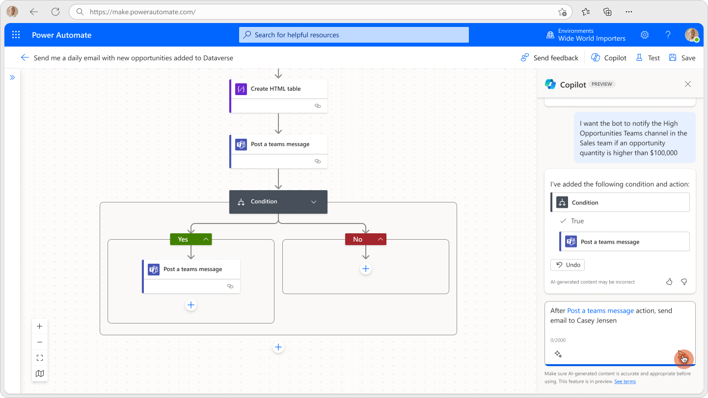 Using Copilot to edit flow